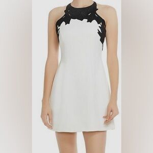 Halston Heritage White Embroidered Colorblock Mini Dress